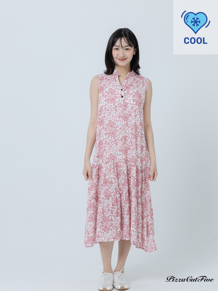 [兩件1580｜涼感洋裝]清新葉子立領無袖蛋糕洋裝 PizzaCutFive PCF262486073