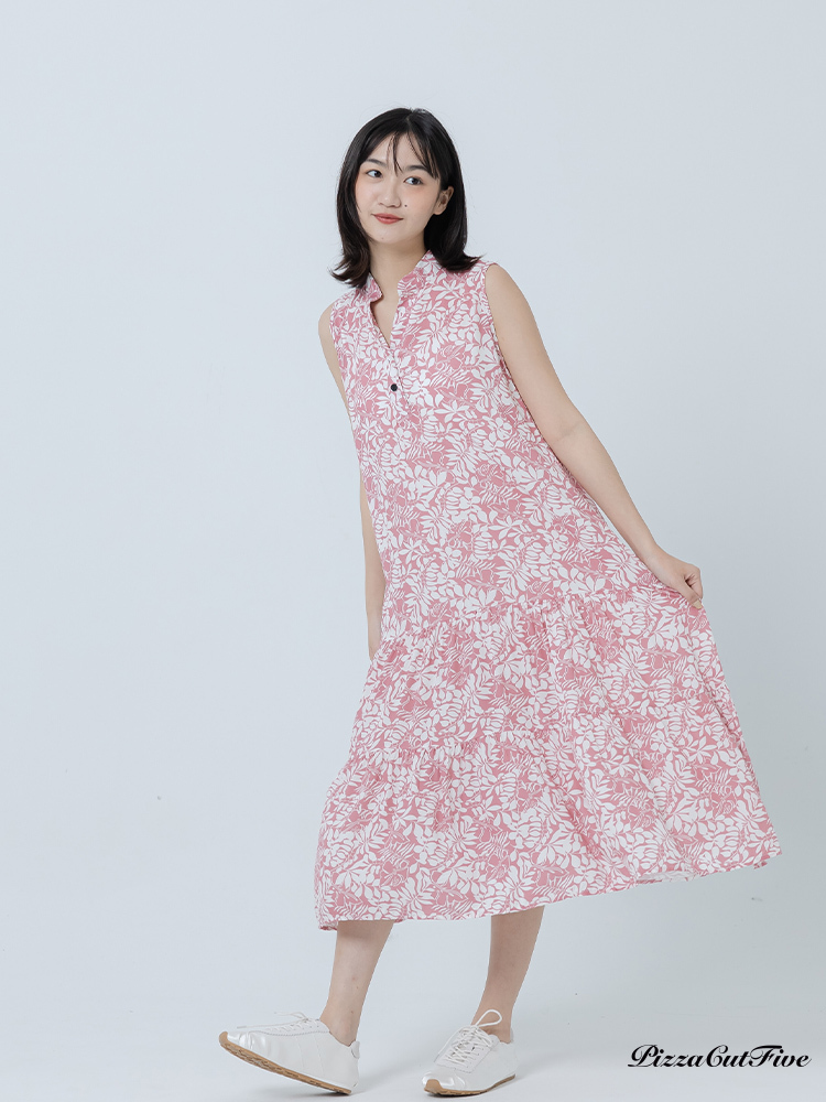 [兩件1580｜涼感洋裝]清新葉子立領無袖蛋糕洋裝 PizzaCutFive PCF262486073