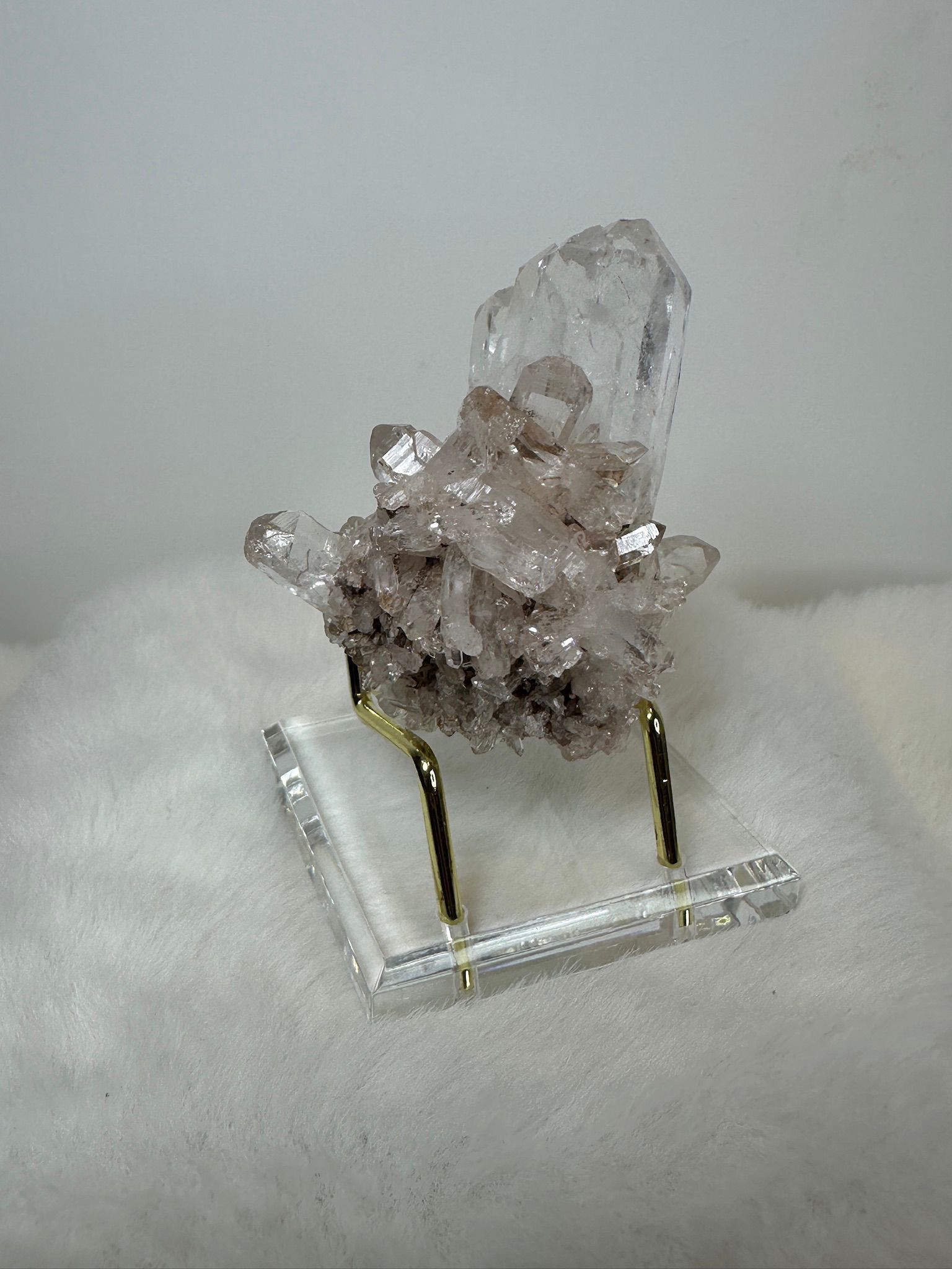 HKAG0417-019 巴基斯坦 粉皮白晶簇 (通透晶柱帶細砂糖) (A19)