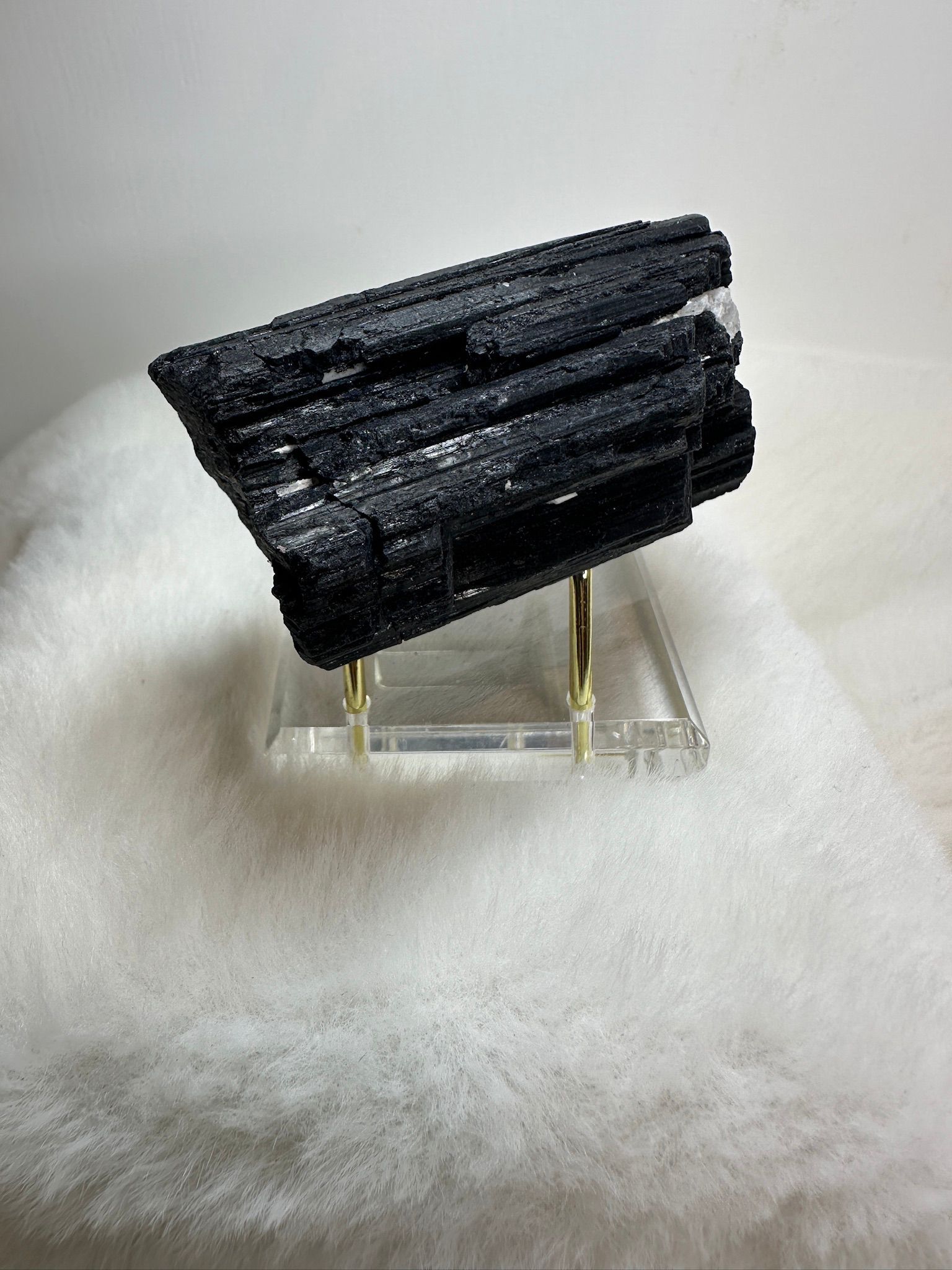 HKAG0417-034 魔鬼黑 黑碧璽原石 帶白長石共生礦 (34x75mm) (A34)