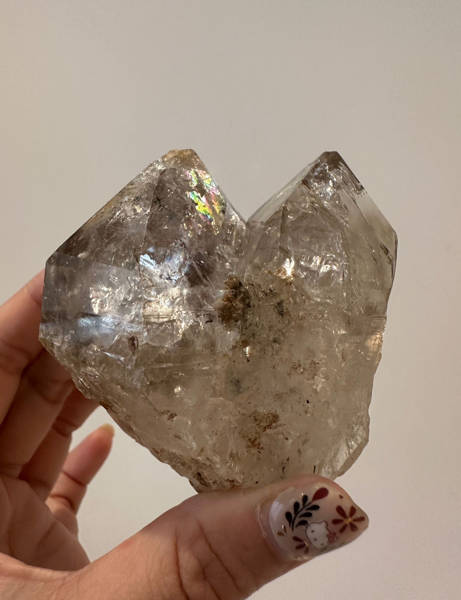 HKAG0417-079 茶晶閃靈鑽 266g (四川雙生閃靈) 連底座 爆彩虹  雙生閃鑽鑽 (A79)