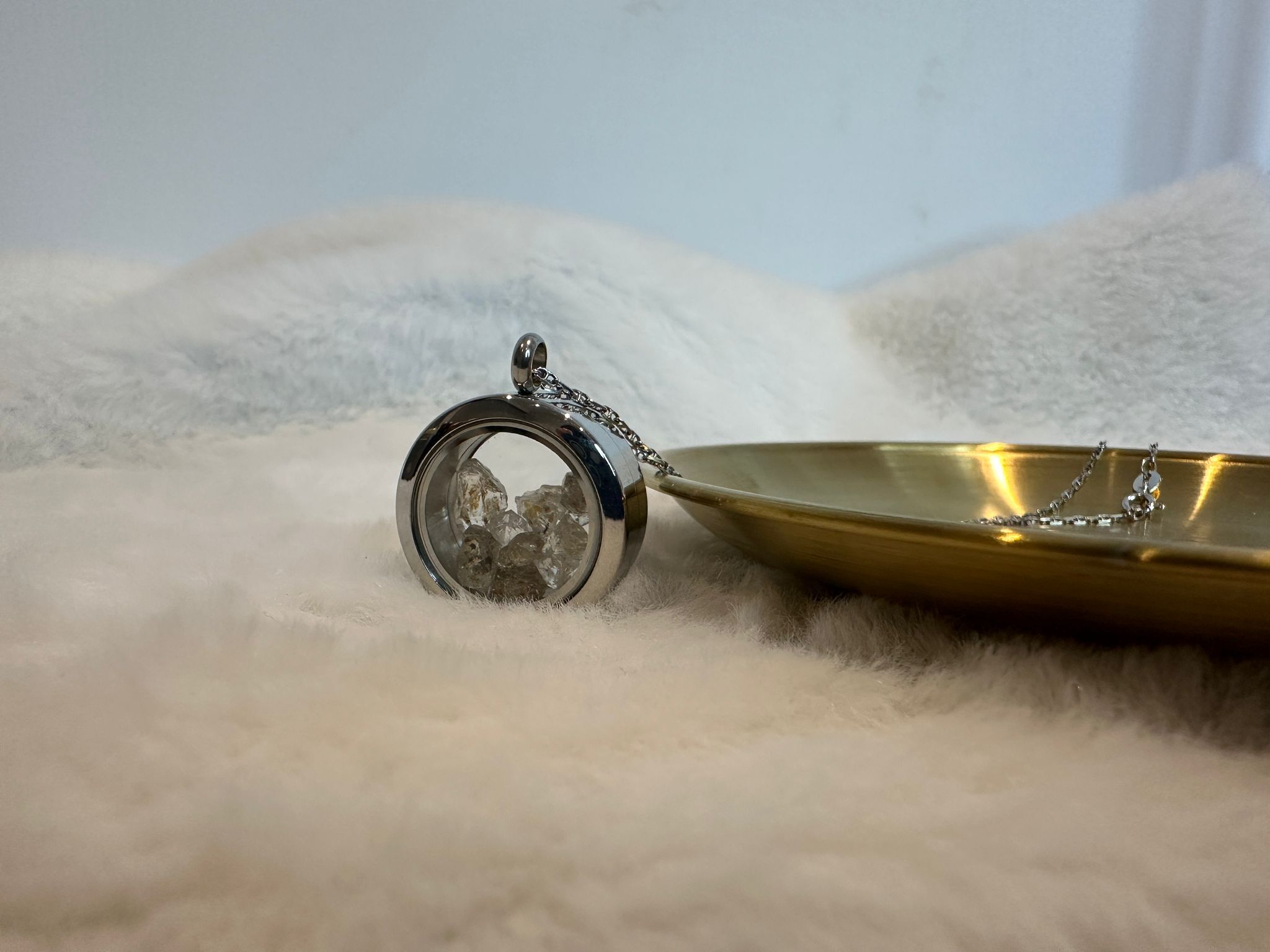 HKAG0417-107 巴基斯坦帶黃油閃靈鑽可調節頸鏈 (油膽) (銀色) 直徑24.8mm 厚度11.5mm (A107)