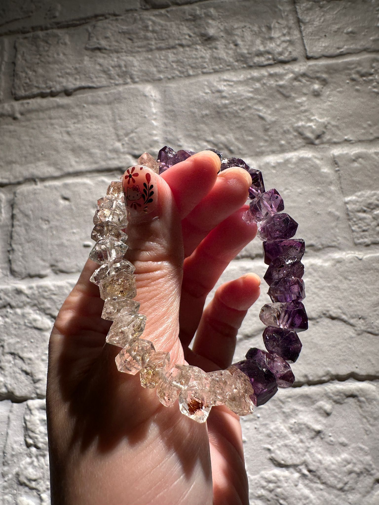 HKAG0417-127 收藏級巴基斯坦黃油閃靈鑽x巴西紫水晶手鏈 (高透閃) (小) 內含物 -石油 紫燈照會有螢光反應 (A127)