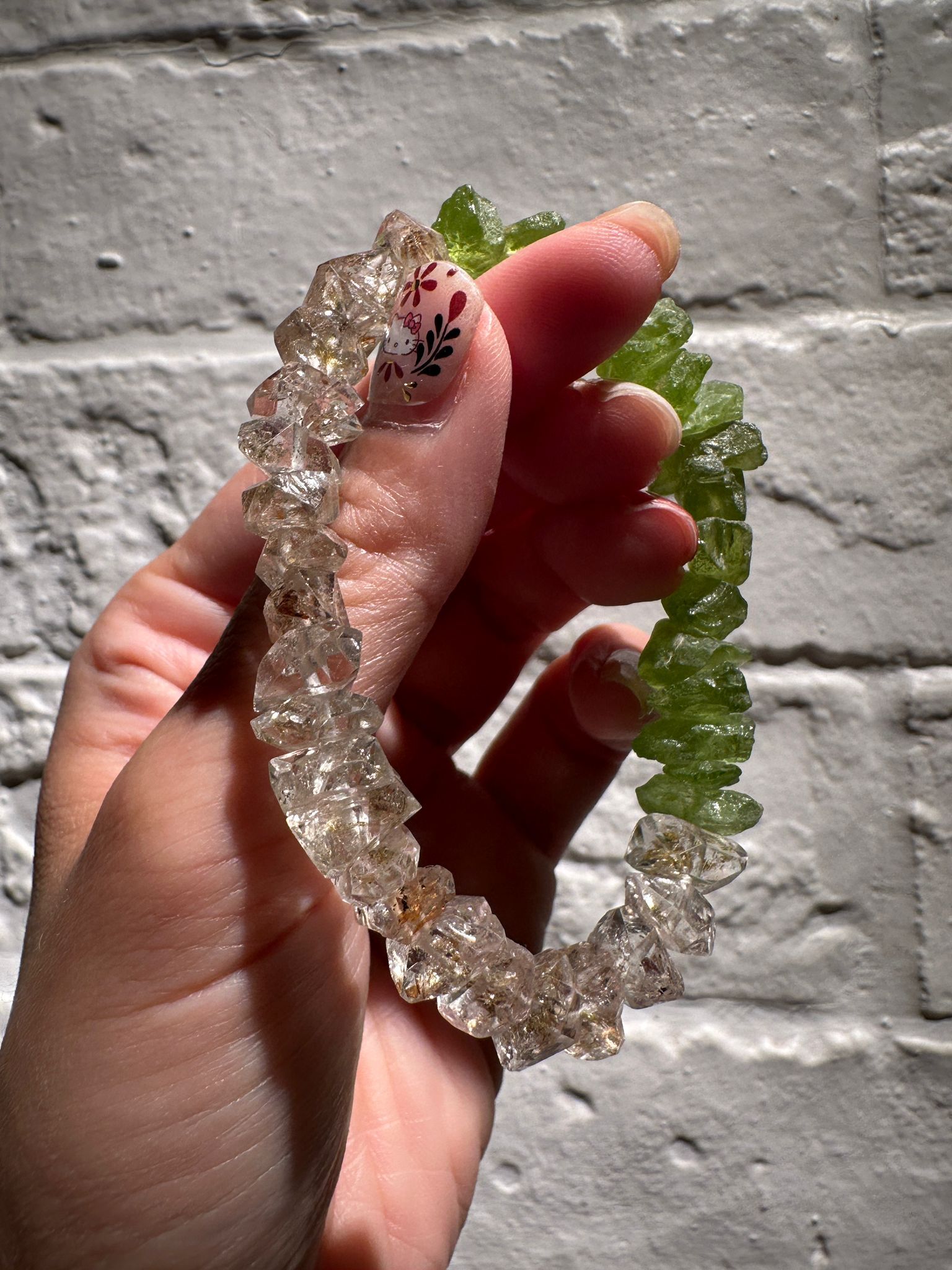 HKAG0417-128 收藏級巴基斯坦黃油閃靈鑽x橄欖石手鏈 (高透閃) (小) 內含物 -石油 紫燈照會有螢光反應 (A128)