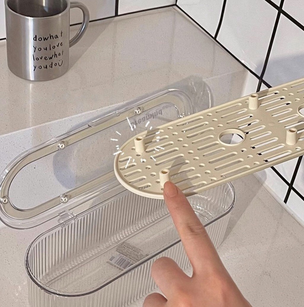 簡約感透明防塵排水餐具架餐具收納架