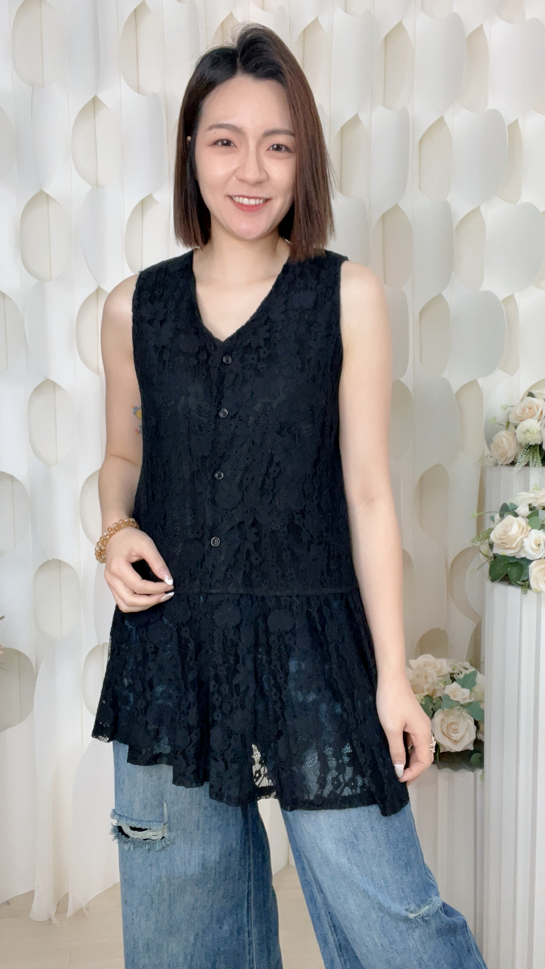 不規則RUFFLE邊軟LACE背心(胸:36 腰:36 長30 吋)55667#1704clo