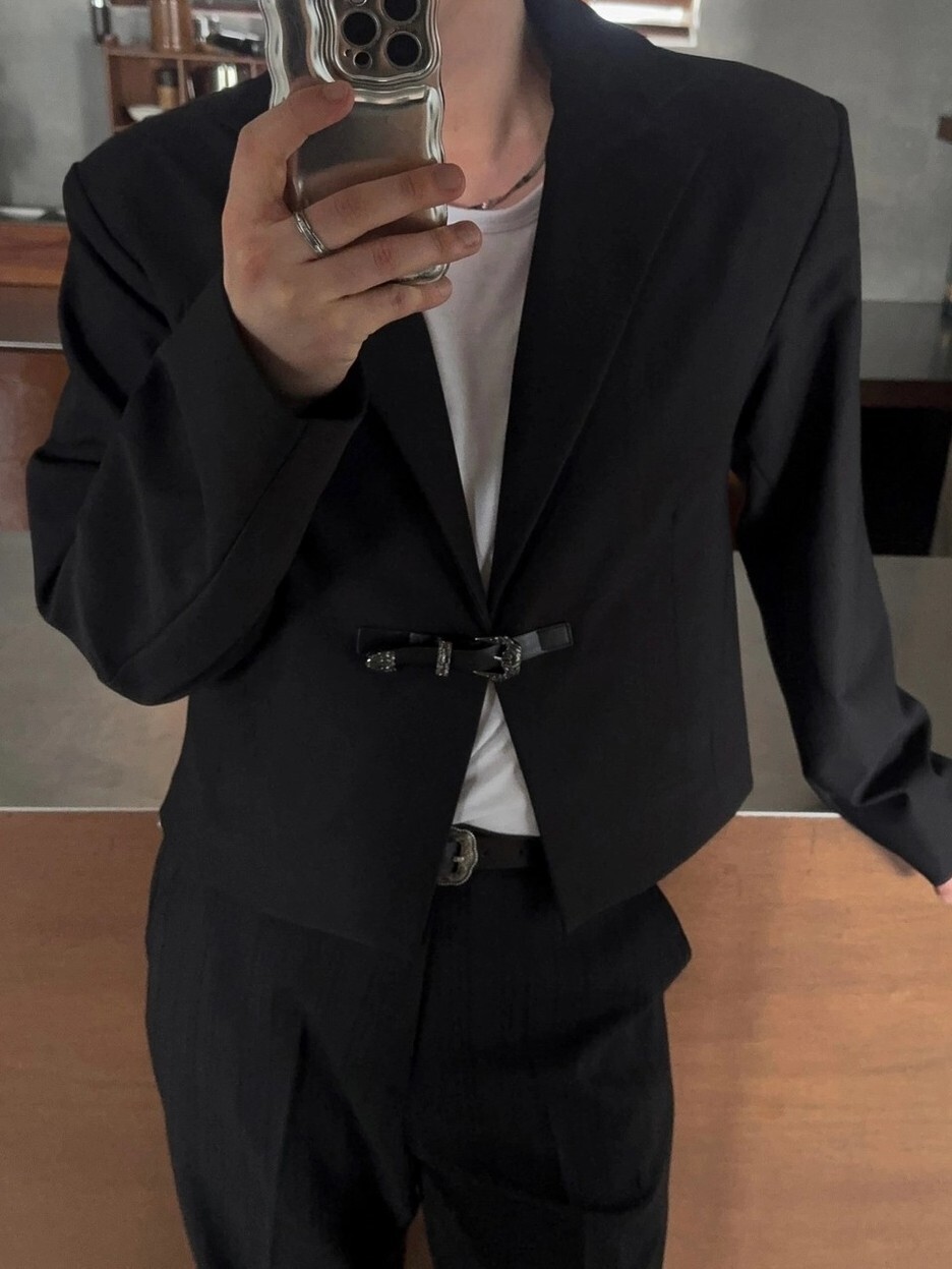 西部腰帶扣短版西裝外套