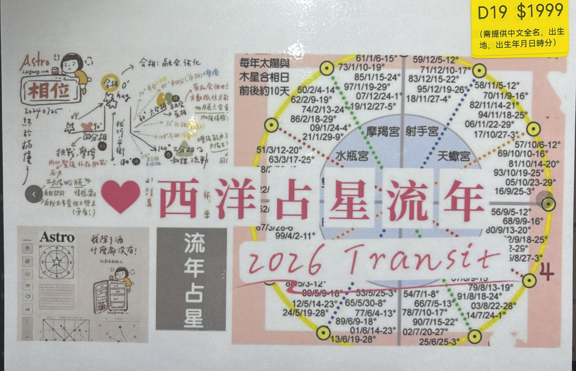 DL260411-D19-西洋流年占星服務50分鐘（線上/線下都可）（需提供中文全名，出生地，出生年月日時分）