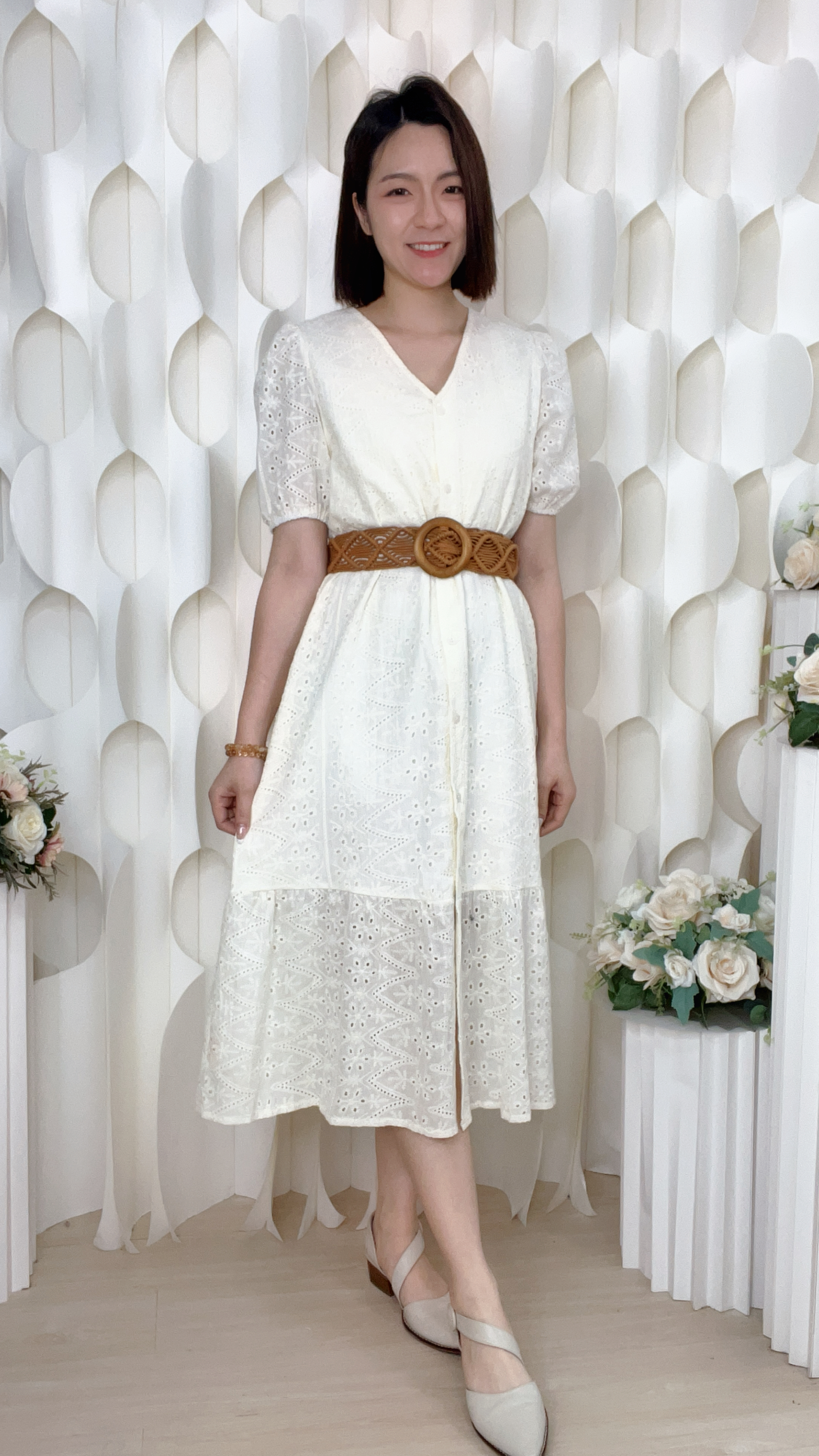 梭織棉鏤空通花連身裙(胸:36 腰:40 臀:44長:44吋)74624#1704clo