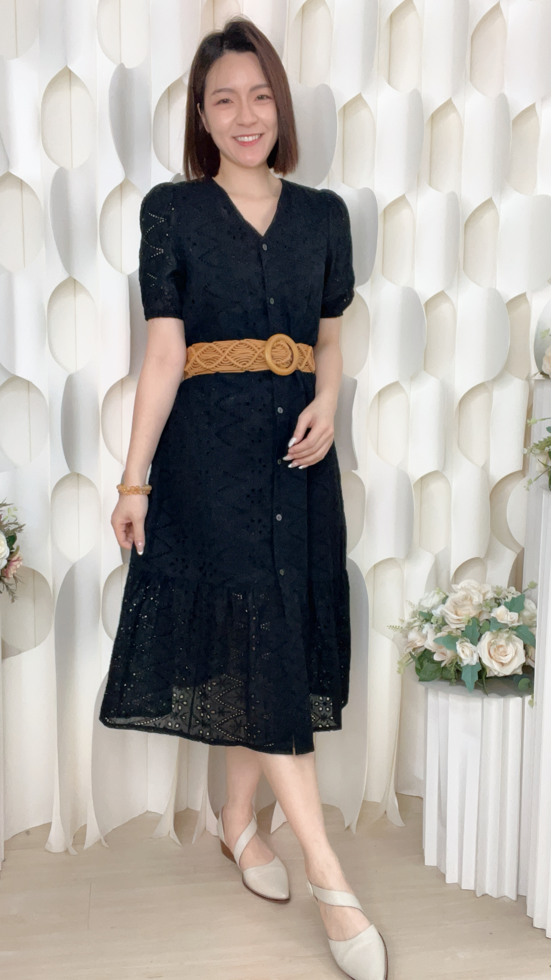 梭織棉鏤空通花連身裙(胸:36 腰:40 臀:44長:44吋)74624#1704clo