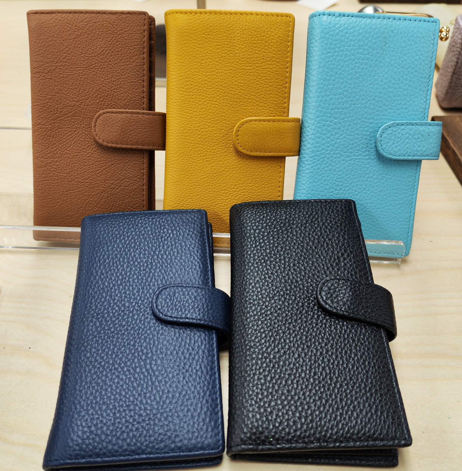 0417g57-GZday7-皮革-真皮多卡位搭扣長款卡包女牛皮手拿包三頁厚皮夾子荔枝紋頭層(A57)