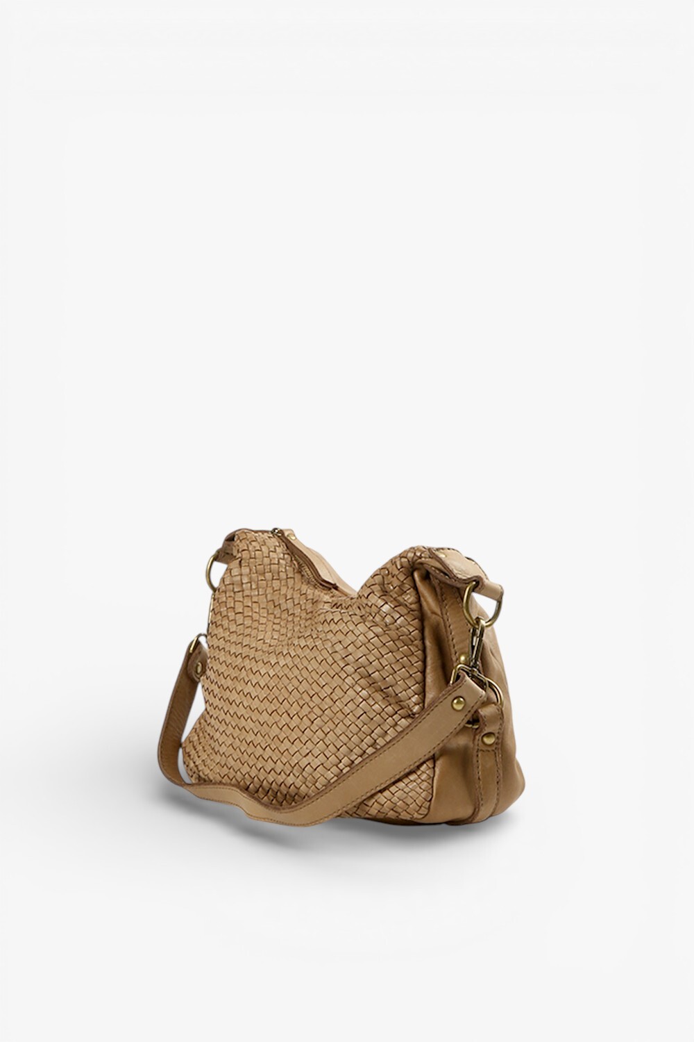 Giuliall 鞣革細編織中型肩包 卡其