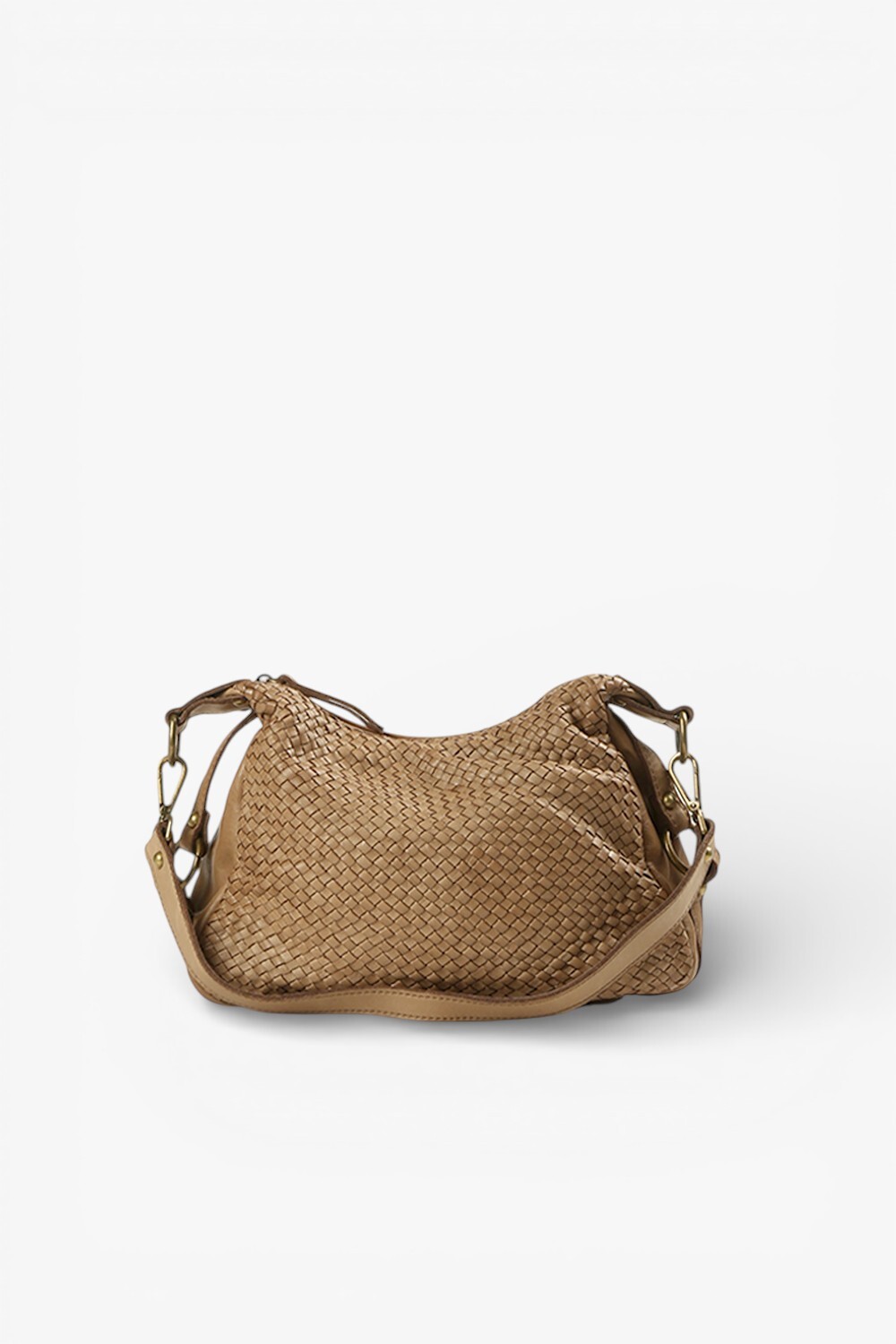 Giuliall 鞣革細編織中型肩包 卡其