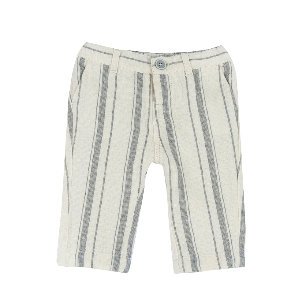 沙漠之旅-米+灰寬直條長褲