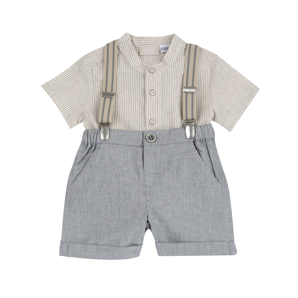 沙漠之旅-附活動吊帶直條短袖襯衫套裝