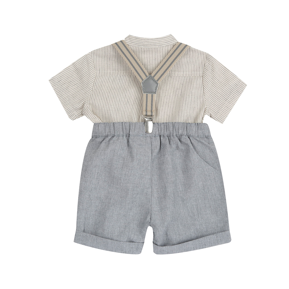 沙漠之旅-附活動吊帶直條短袖襯衫套裝