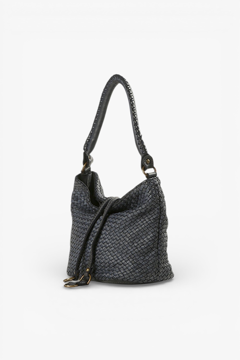 Coda M 鞣革編織小水桶包深藍