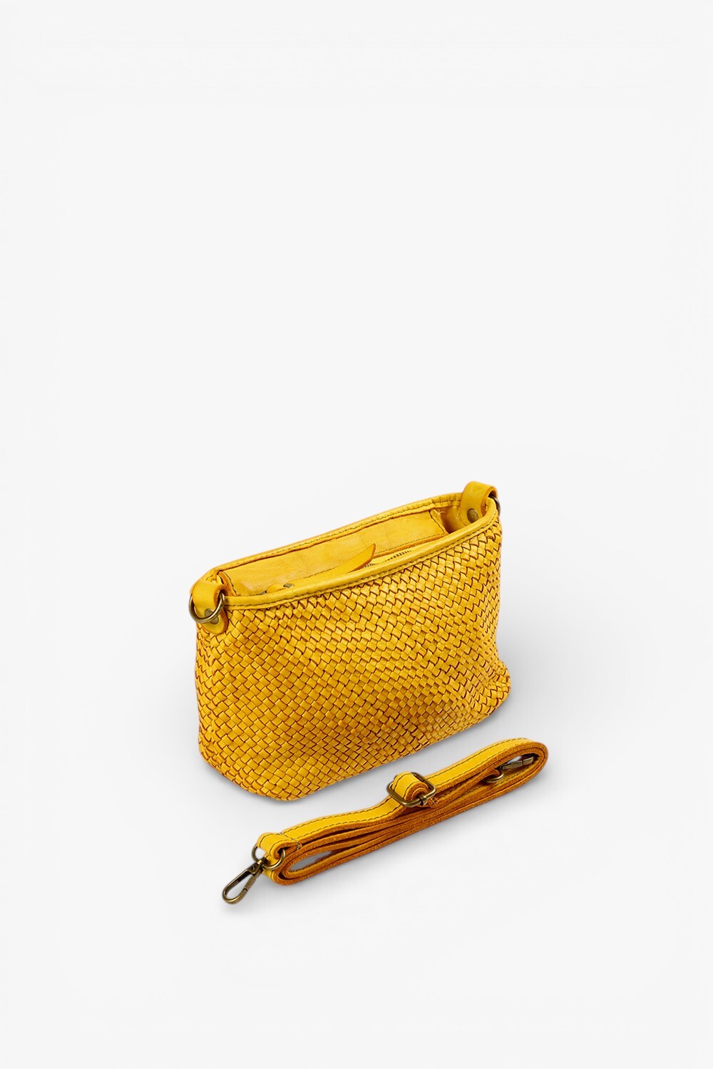Piccolo 鞣革細編織小型肩包 黃色