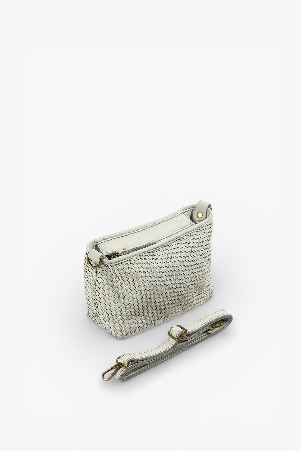 Piccolo 鞣革細編織小型肩包 淺灰