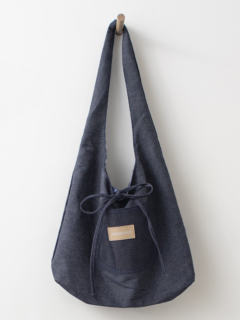 日系日常兩面用輕盈丹寧格紋蝴蝶結購物包