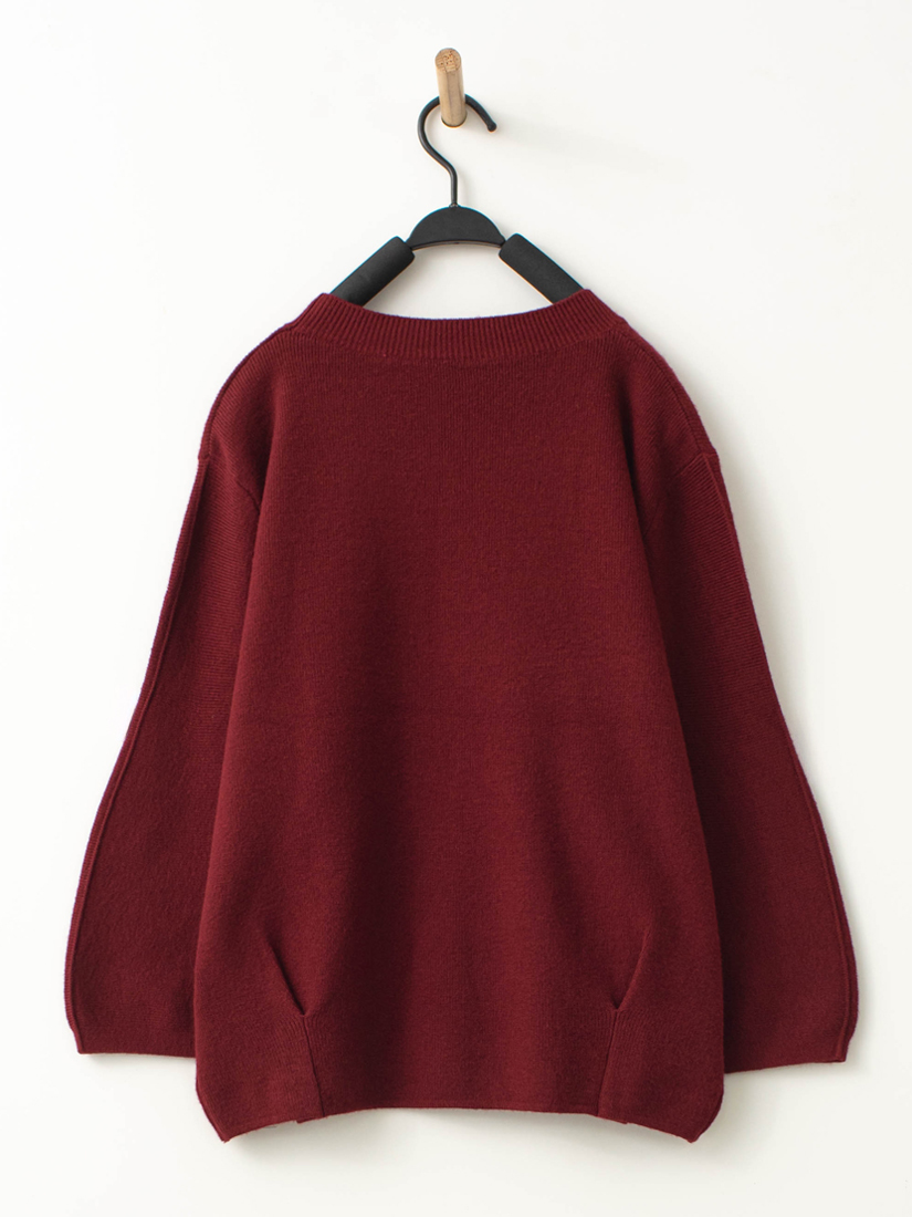 圓領下擺抓摺七分蓬袖針織上衣