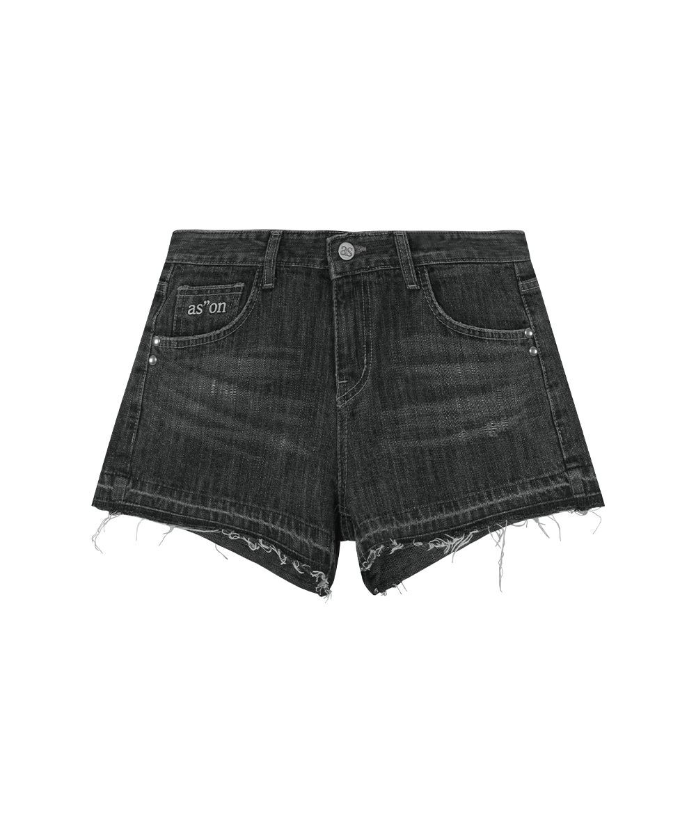 ASON 翻折牛仔短褲 黑色 AS_P0000DAC