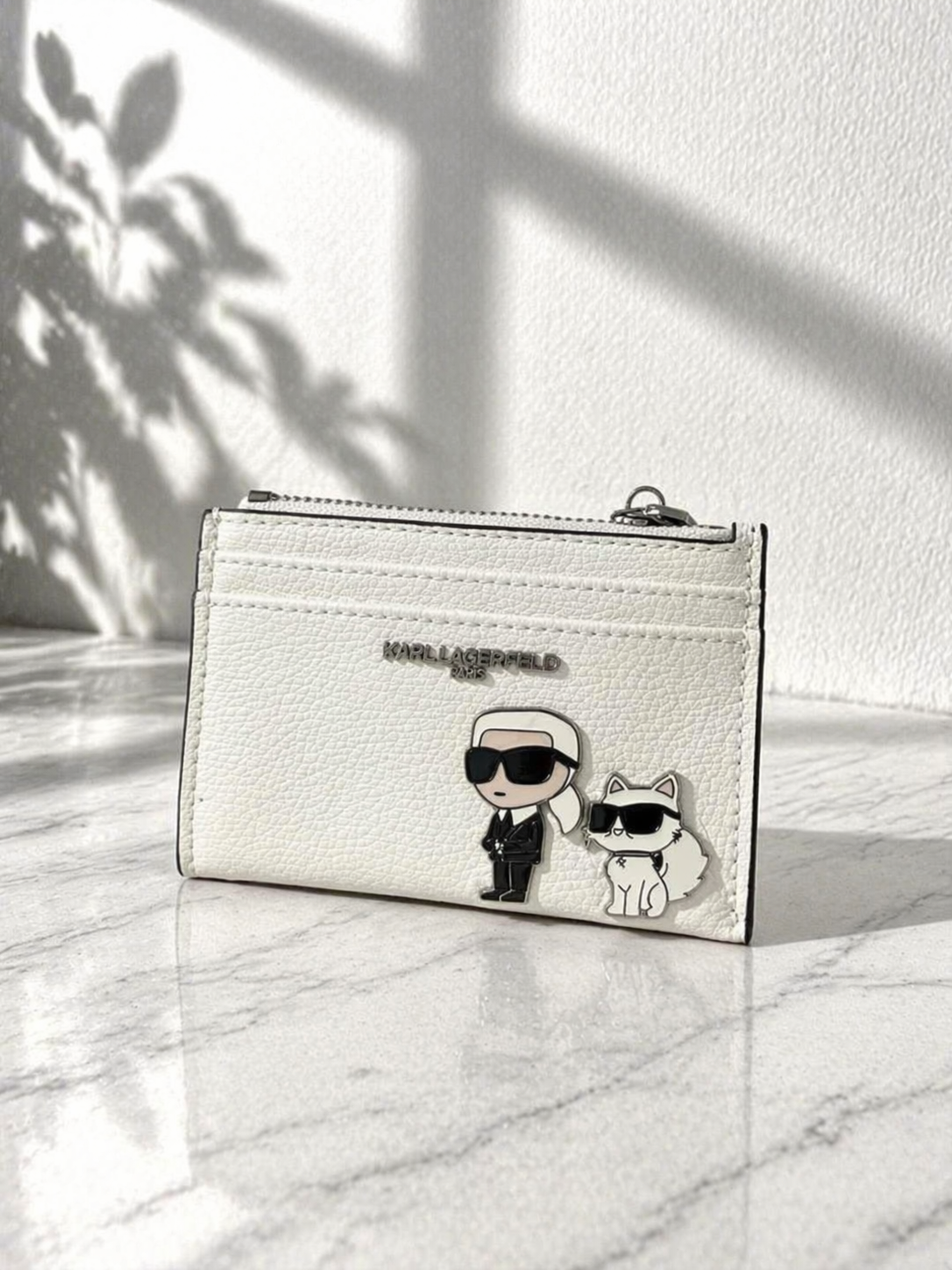 OBS438  Karl lagerfiled 白色老佛爺與貓卡包