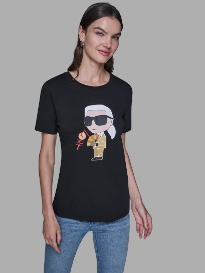 OBS440 Karl lagerfiled 黑色金裝老佛爺短袖圓領TEE