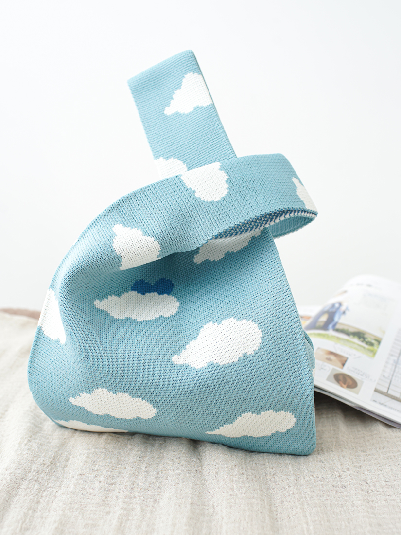 插畫塗鴉風格針織手袋