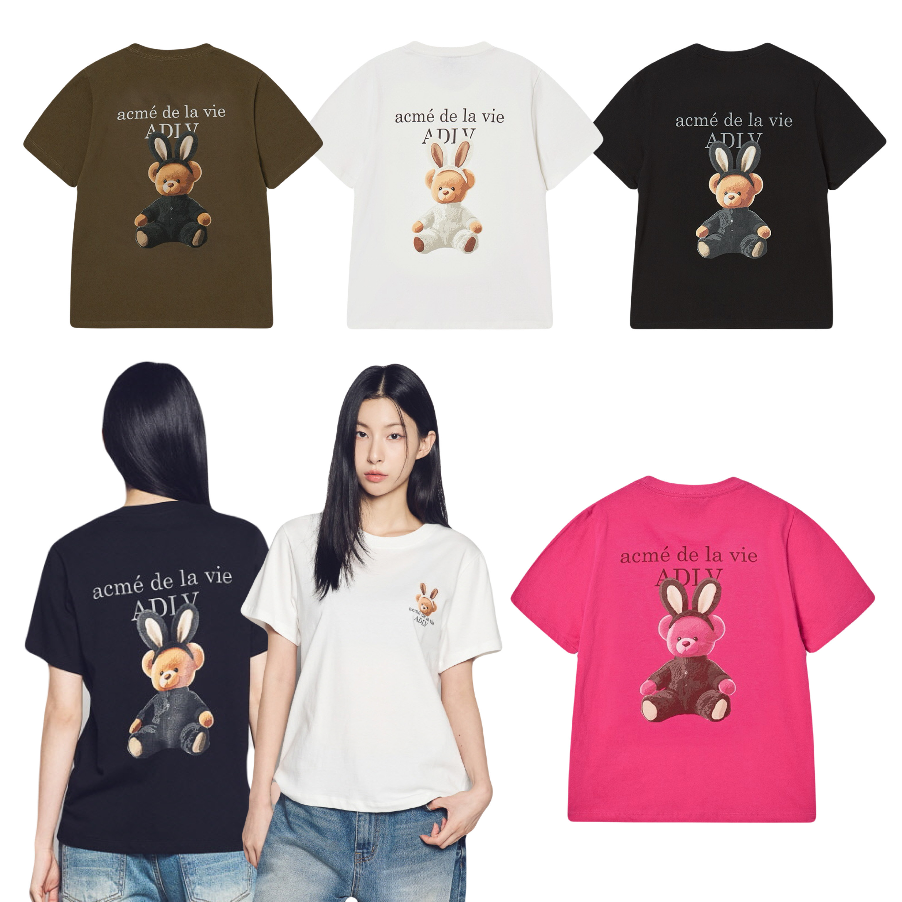 【8】ADLV WOMAN RABBIT BEAR DOLL LOGO SHORT SLEEVE T-SHIRT (2個尺碼 / 4色選擇)