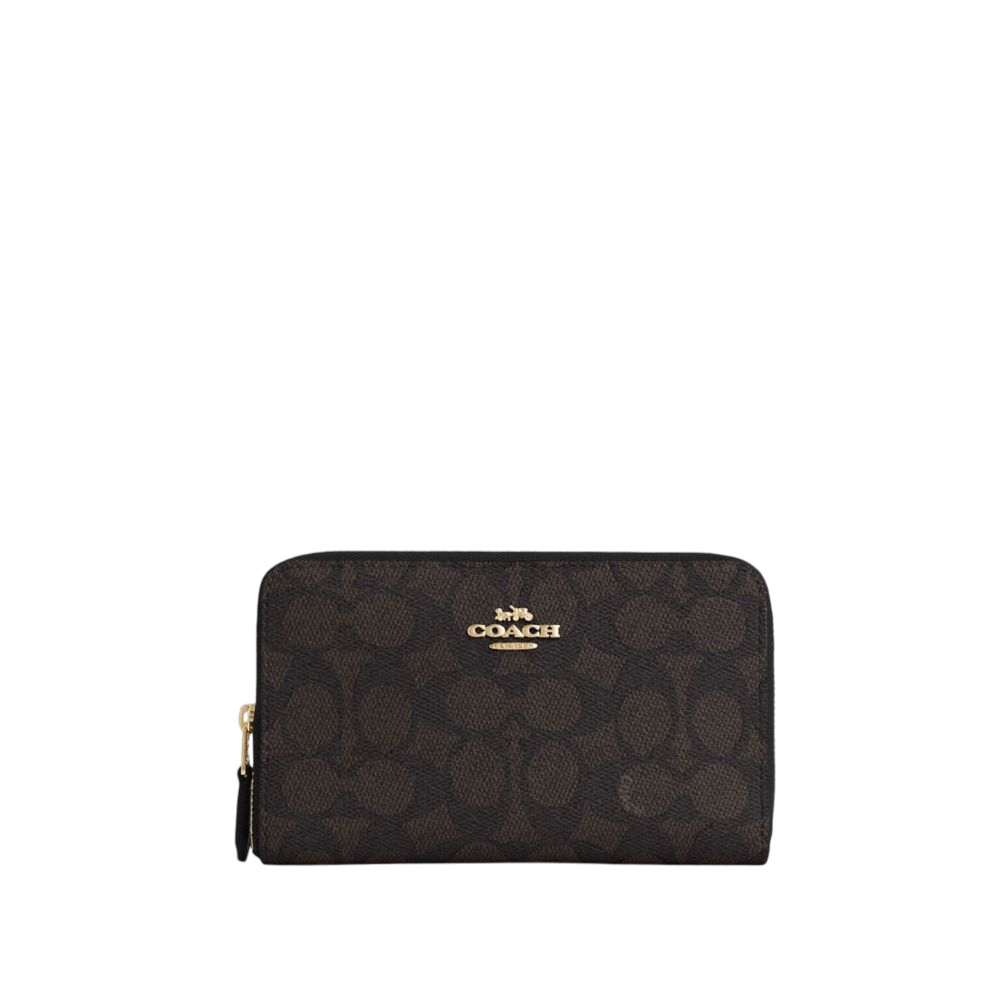 【Coach Outlet】Medium Id Zip Wallet In Signature Canvas  深咖