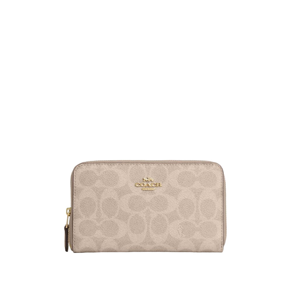 【Coach Outlet】Medium Id Zip Wallet In Signature Canvas  奶茶