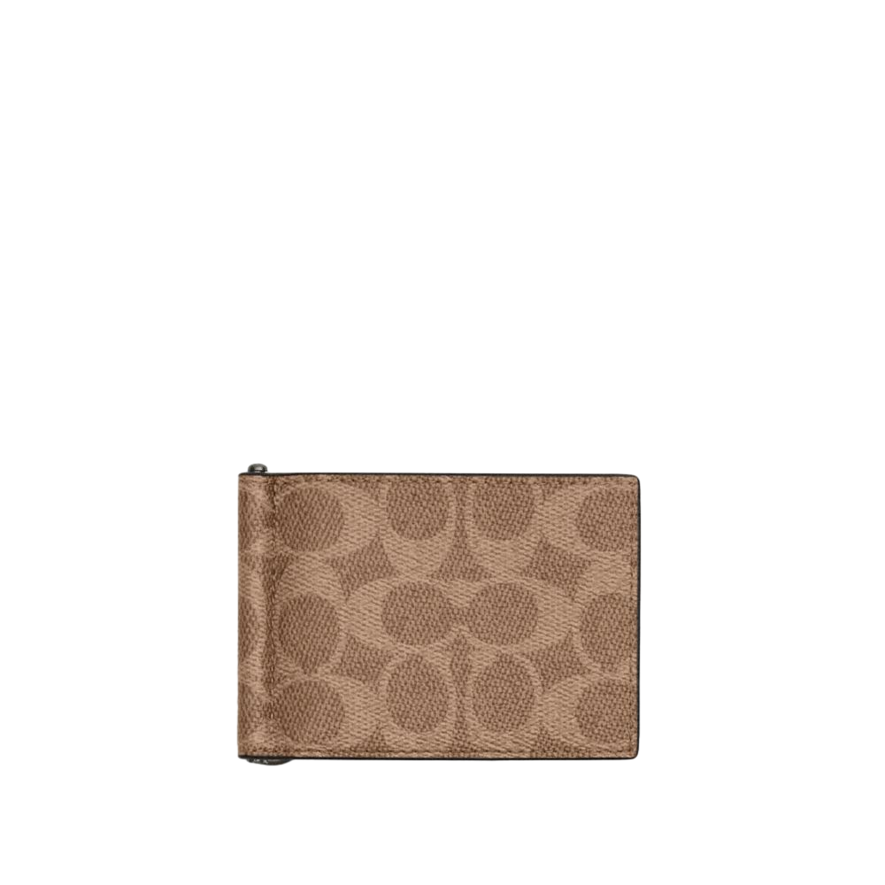【Coach Outlet】Slim Money Clip Billfold Wallet In Signature Canvas  咖