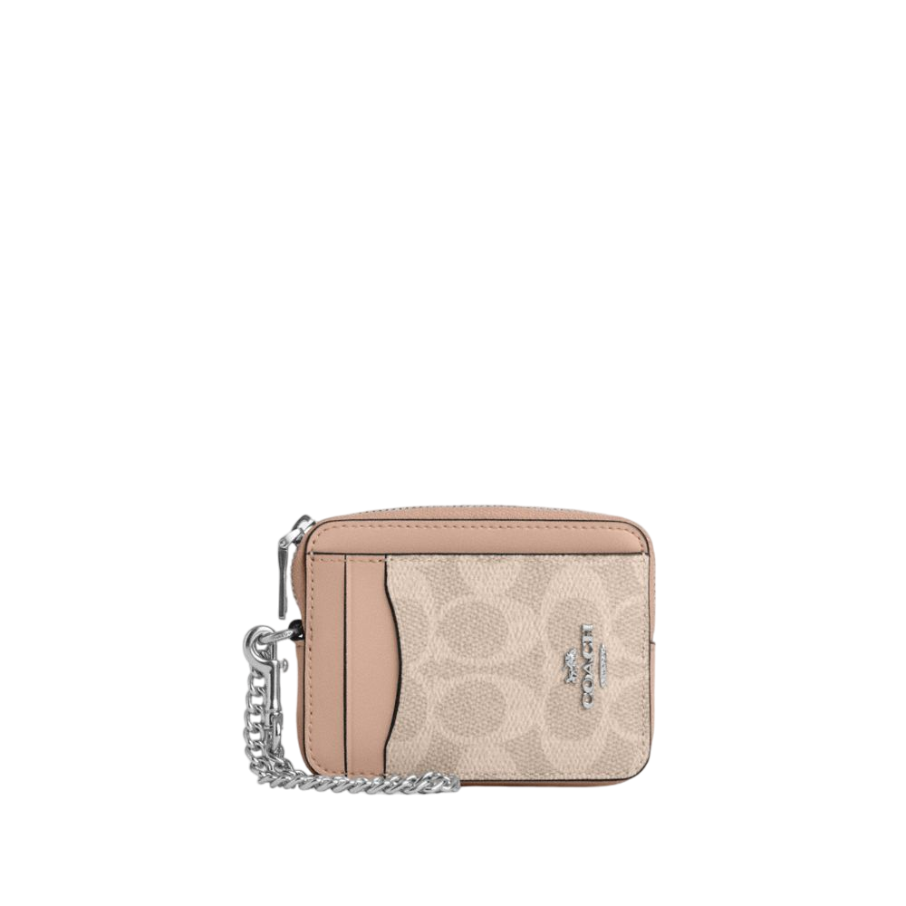 【Coach Outlet】Zip Card Case In Signature Canvas  奶茶
