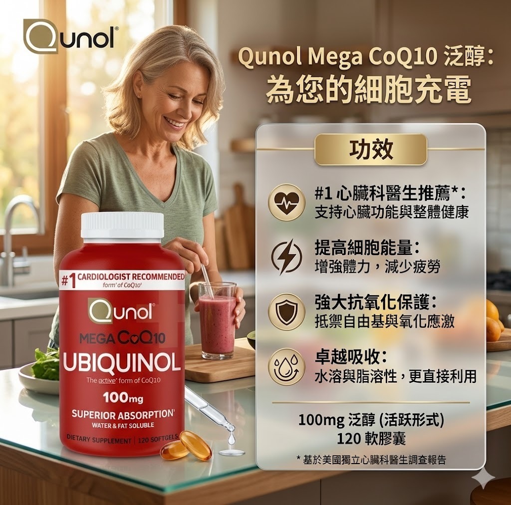 【預購】Qunol Mega CoQ10 H041789 膠囊120粒