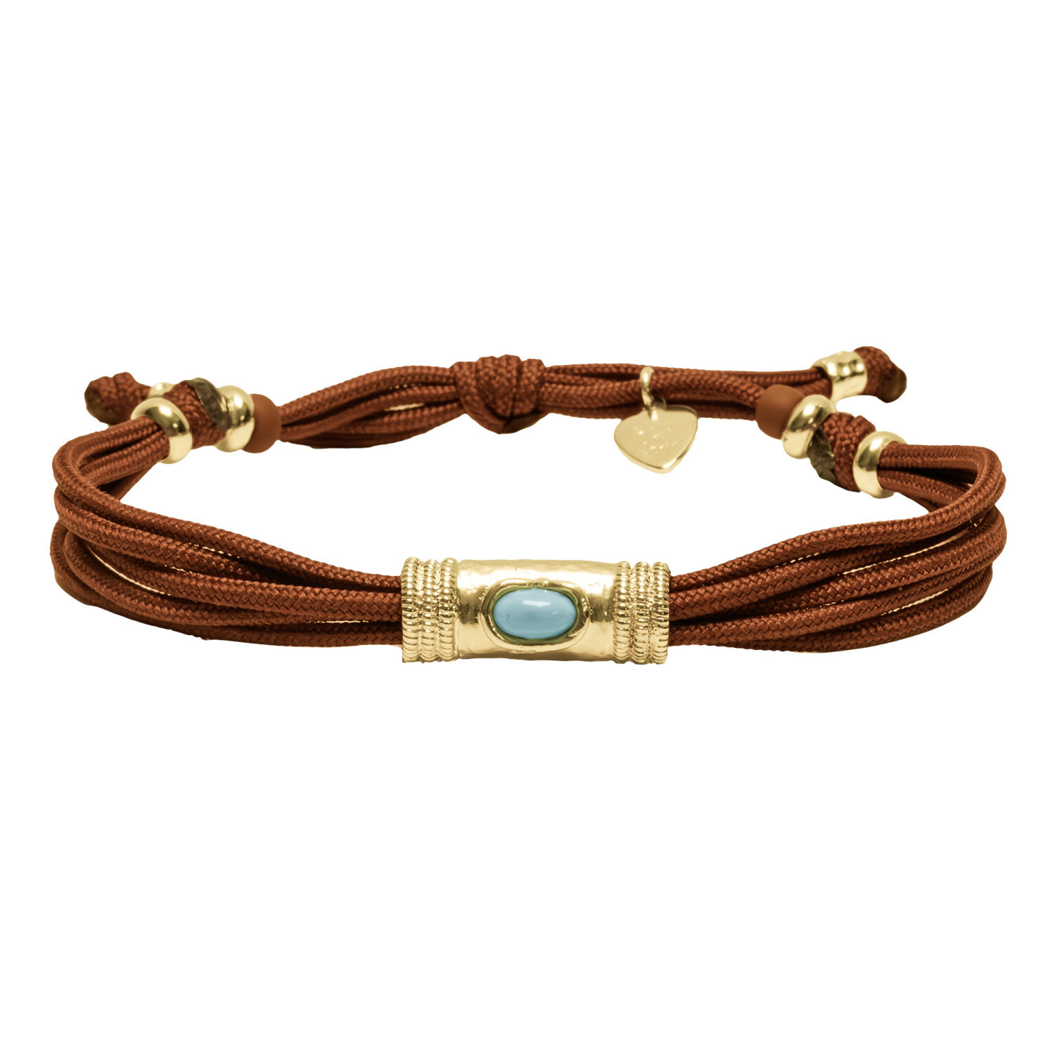 1SS0418-007 [SING A SONG]  BANG BANG Bracelet Cordon "Douille" Martelée Et Pierre Naturelle Anneaux En Corde De Guitare Aux Extrémités #TURQUOISE-BRIQUE (EU)