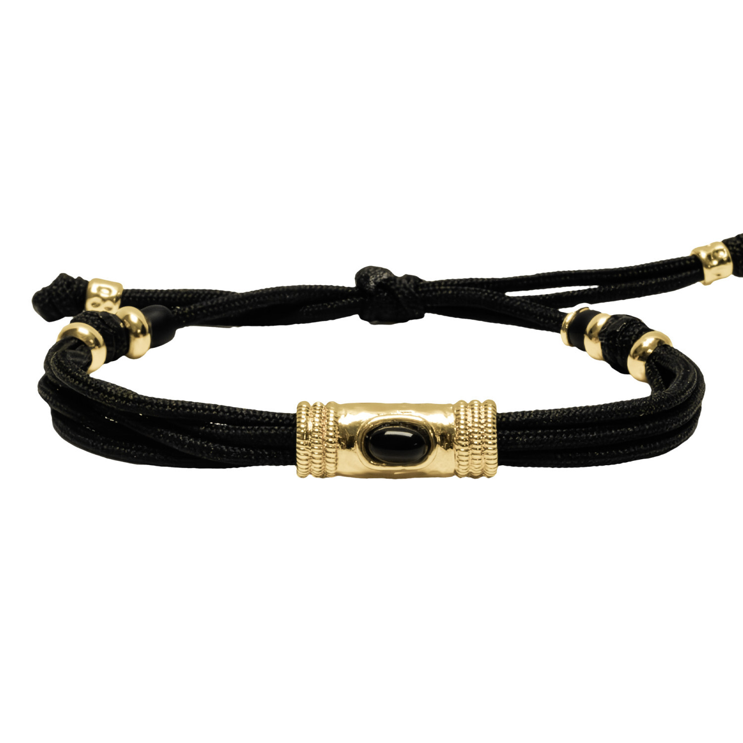 1SS0418-005 [SING A SONG]  BANG BANG Bracelet Cordon "Douille" Martelée Et Pierre Naturelle Anneaux En Corde De Guitare Aux Extrémités #ONYX-NOIR (EU)