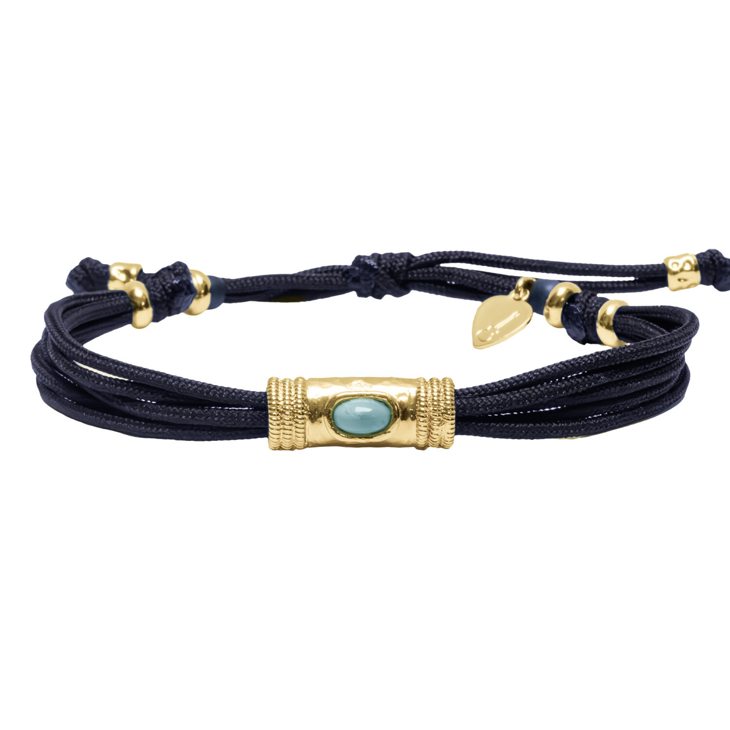 1SS0418-006 [SING A SONG]  BANG BANG Bracelet Cordon "Douille" Martelée Et Pierre Naturelle Anneaux En Corde De Guitare Aux Extrémités #TURQUOISE-BLEUMARINE (EU)