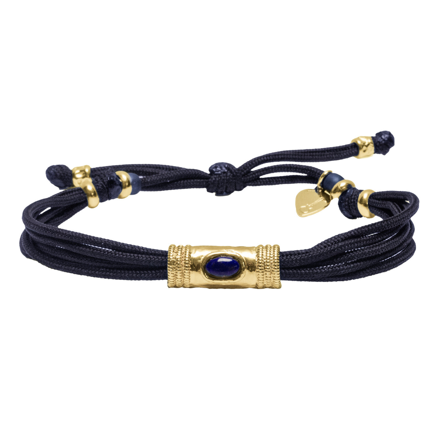 1SS0418-002 [SING A SONG]  BANG BANG Bracelet Cordon "Douille" Martelée Et Pierre Naturelle Anneaux En Corde De Guitare Aux Extrémités #LAPIS-BLEUMARINE (EU)