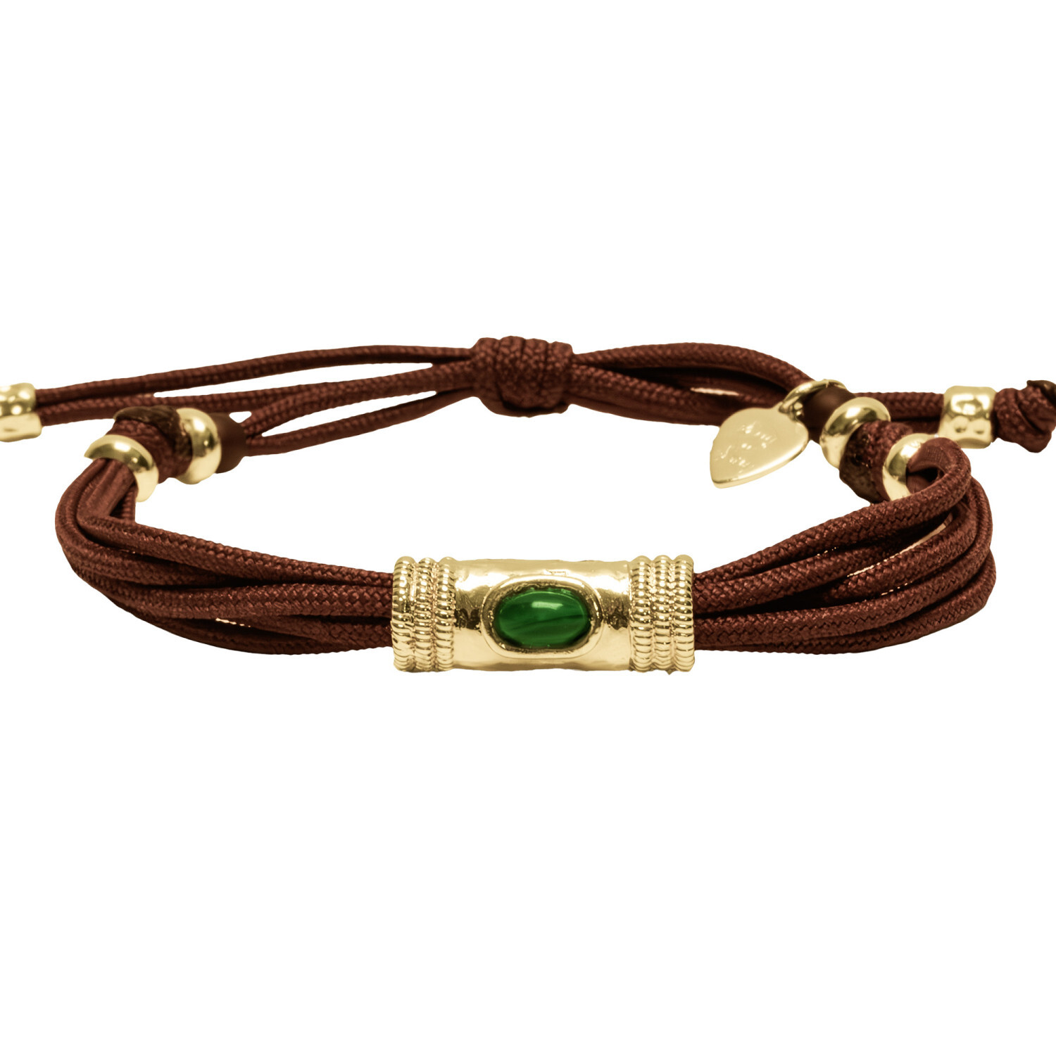 1SS0418-003 [SING A SONG]  BANG BANG Bracelet Cordon "Douille" Martelée Et Pierre Naturelle Anneaux En Corde De Guitare Aux Extrémités #MALACHIT-BORDEAUX (EU)