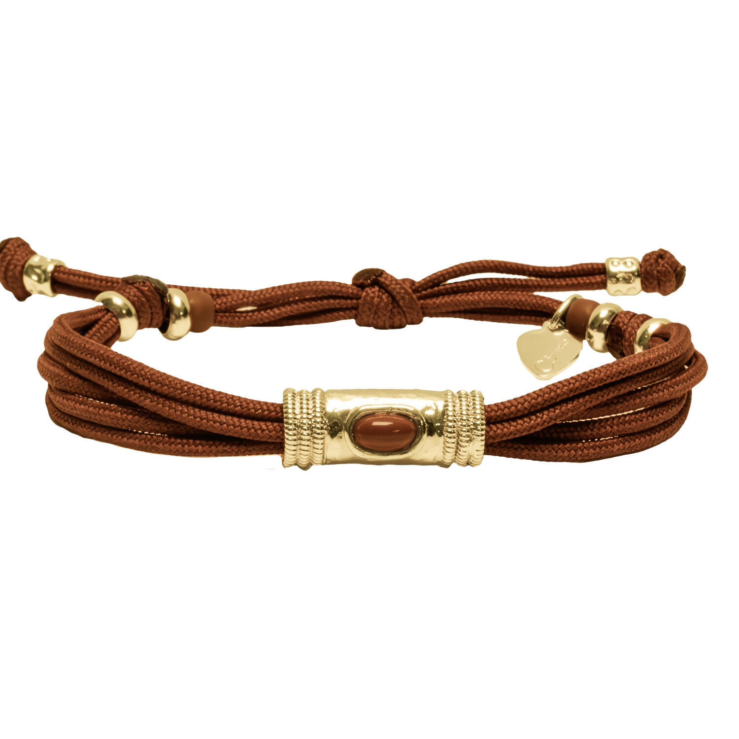 1SS0418-001 [SING A SONG]  BANG BANG Bracelet Cordon "Douille" Martelée Et Pierre Naturelle Anneaux En Corde De Guitare Aux Extrémités #JASPEROUGE-BRIQUE (EU)