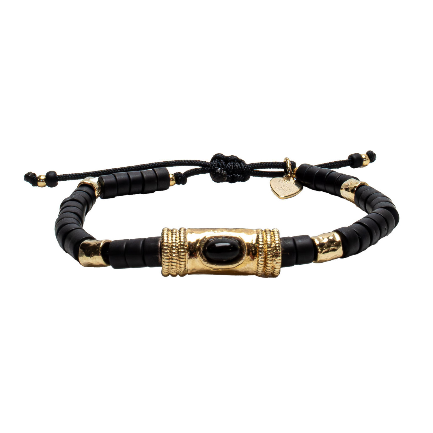 1SS0418-011 [SING A SONG]  BANG BANG Bracelet Cordon Douille Martelée Et Pierres Naturelles Pour Femme #ONYX (EU)