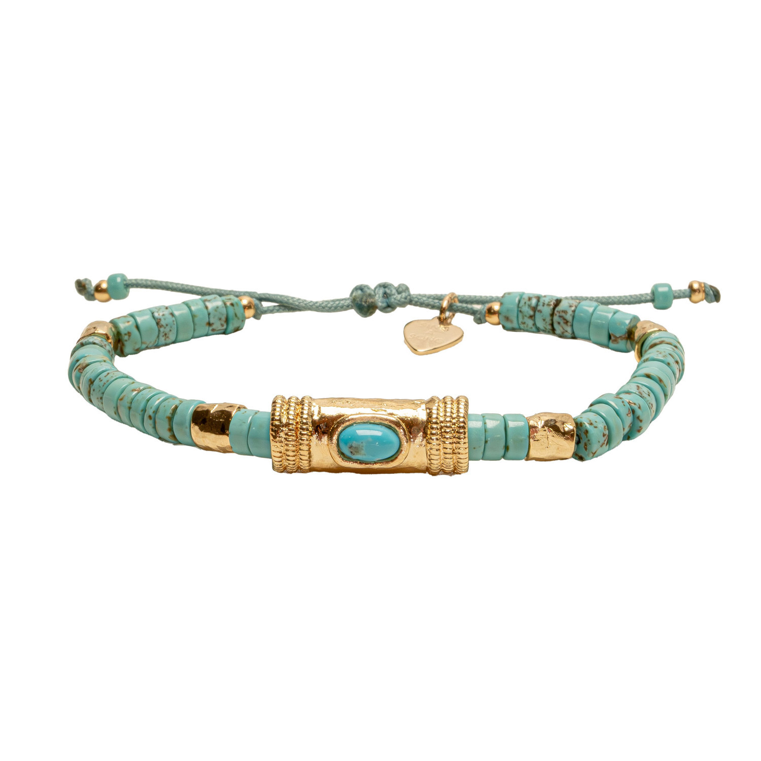 1SS0418-012 [SING A SONG]  BANG BANG Bracelet Cordon Douille Martelée Et Pierres Naturelles Pour Femme #TURQUOISE (EU)