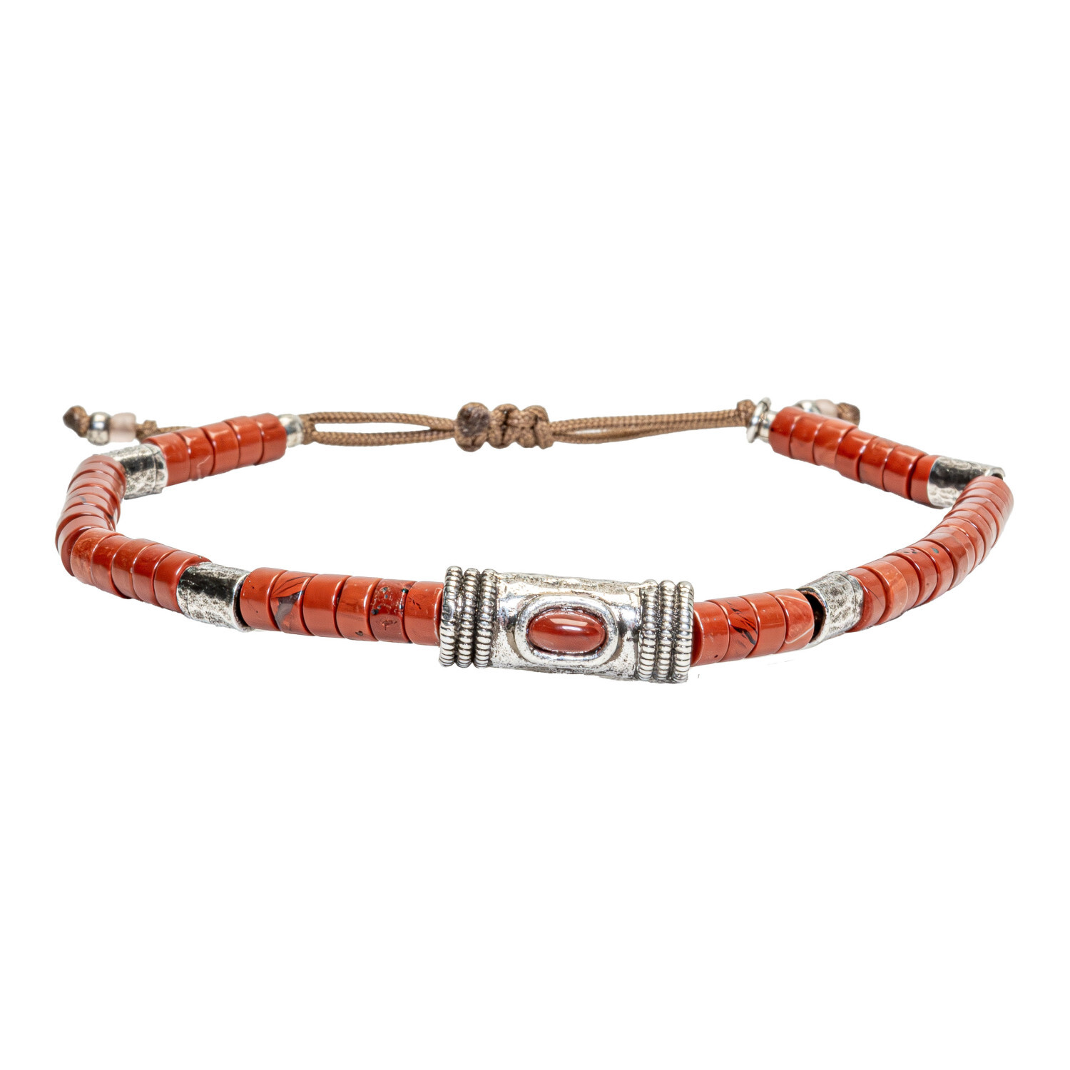 1SS0418-013 [SING A SONG]  MEN'S Bracelet Cordon Douille Martelée Et Pierre Naturelle Sur Cordon Ajustable Pour Homme #JASPEROUGE (EU)