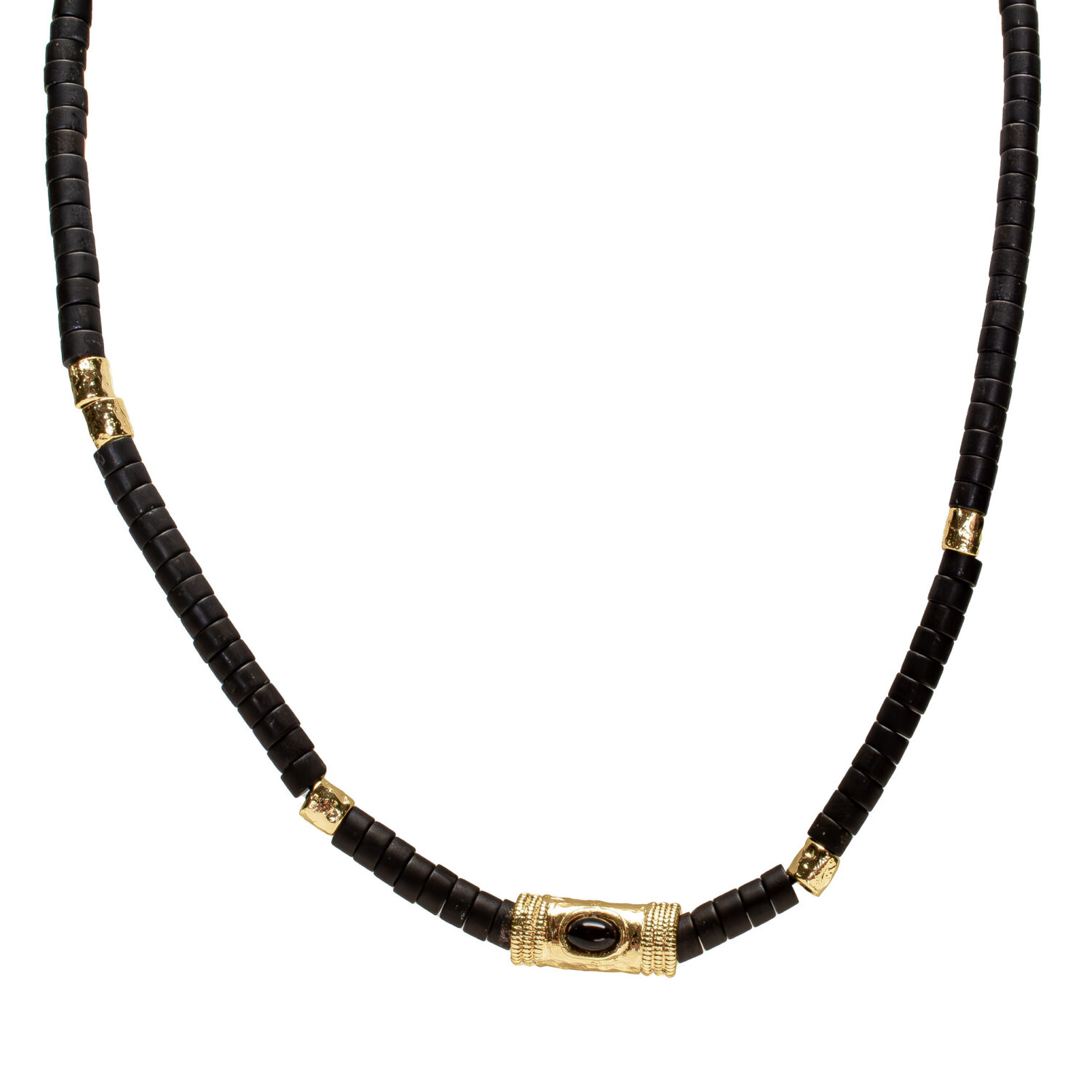 1SS0418-048 [SING A SONG]  BANG BANG Collier Cordon Douille Martelée Et Pierres Naturelles Pour Femme #ONYX (EU)