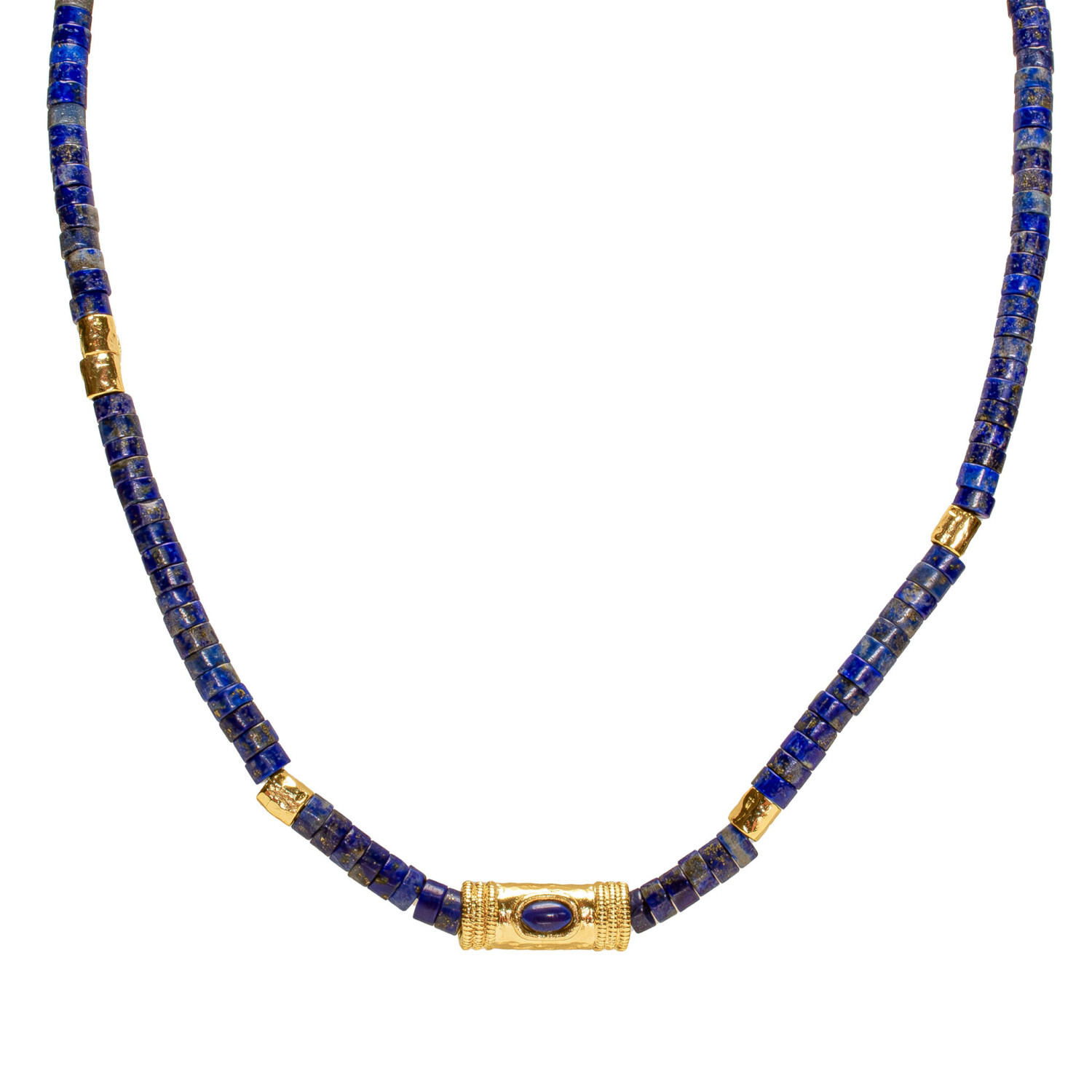 1SS0418-046 [SING A SONG]  BANG BANG Collier Cordon Douille Martelée Et Pierres Naturelles Pour Femme #LAPIS (EU)