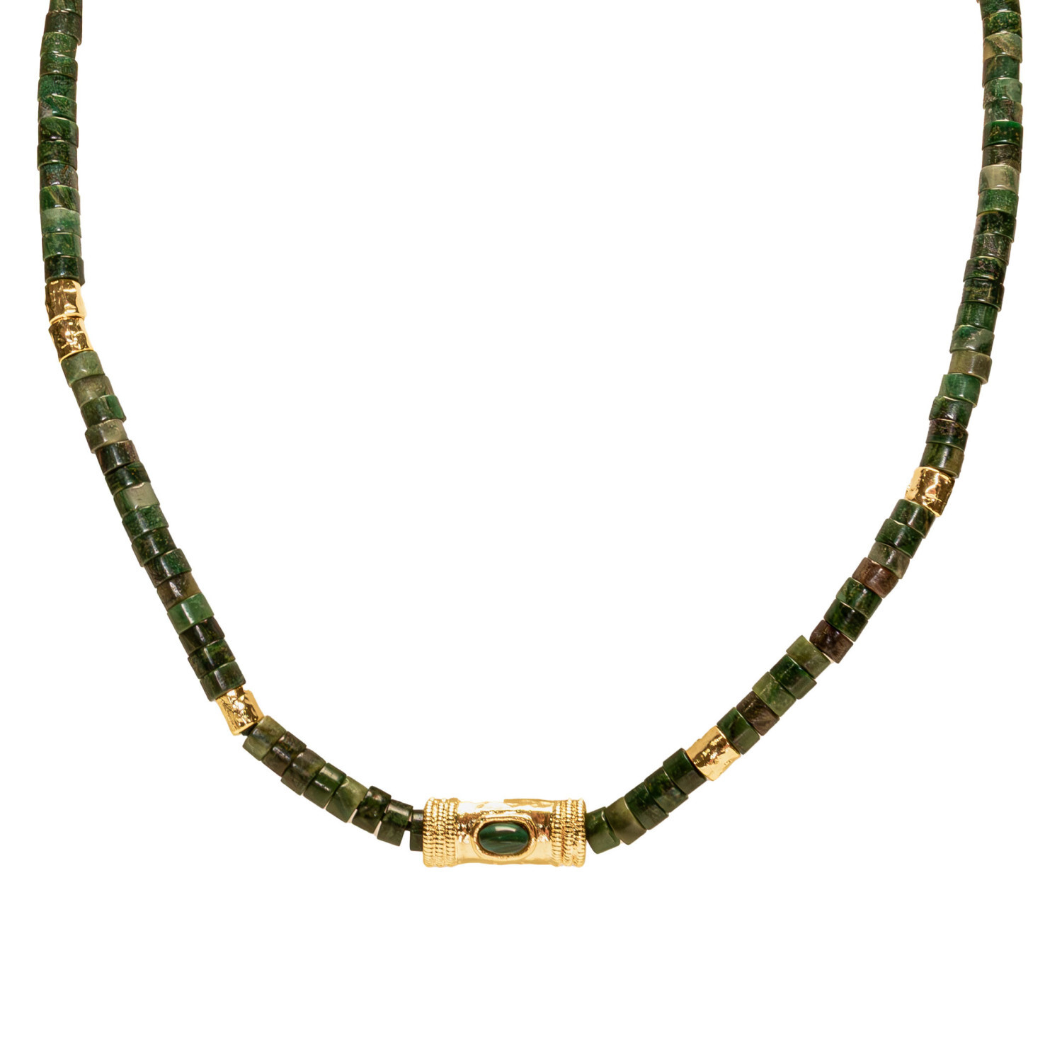 1SS0418-047 [SING A SONG]  BANG BANG Collier Cordon Douille Martelée Et Pierres Naturelles Pour Femme #MALACHIT (EU)