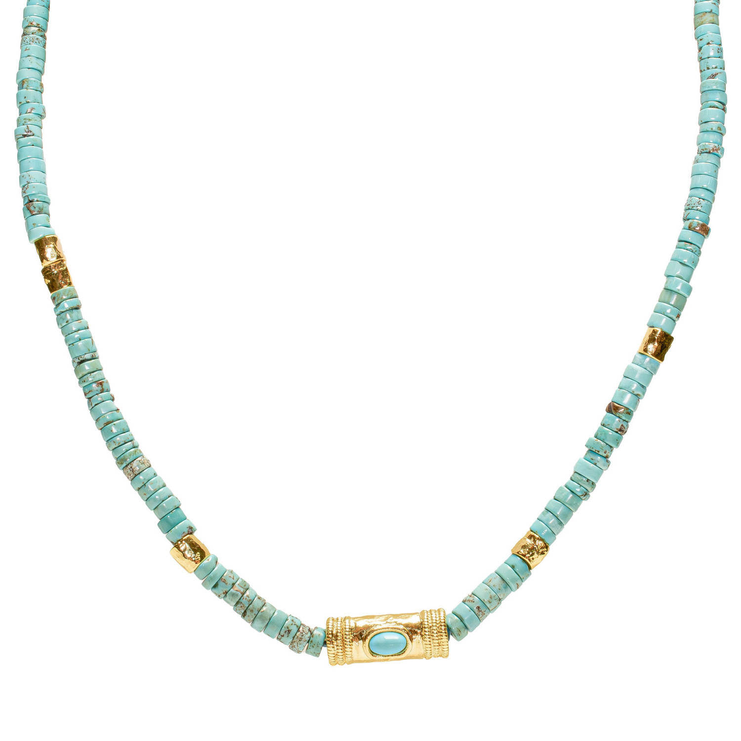 1SS0418-049 [SING A SONG]  BANG BANG Collier Cordon Douille Martelée Et Pierres Naturelles Pour Femme #TURQUOISE (EU)