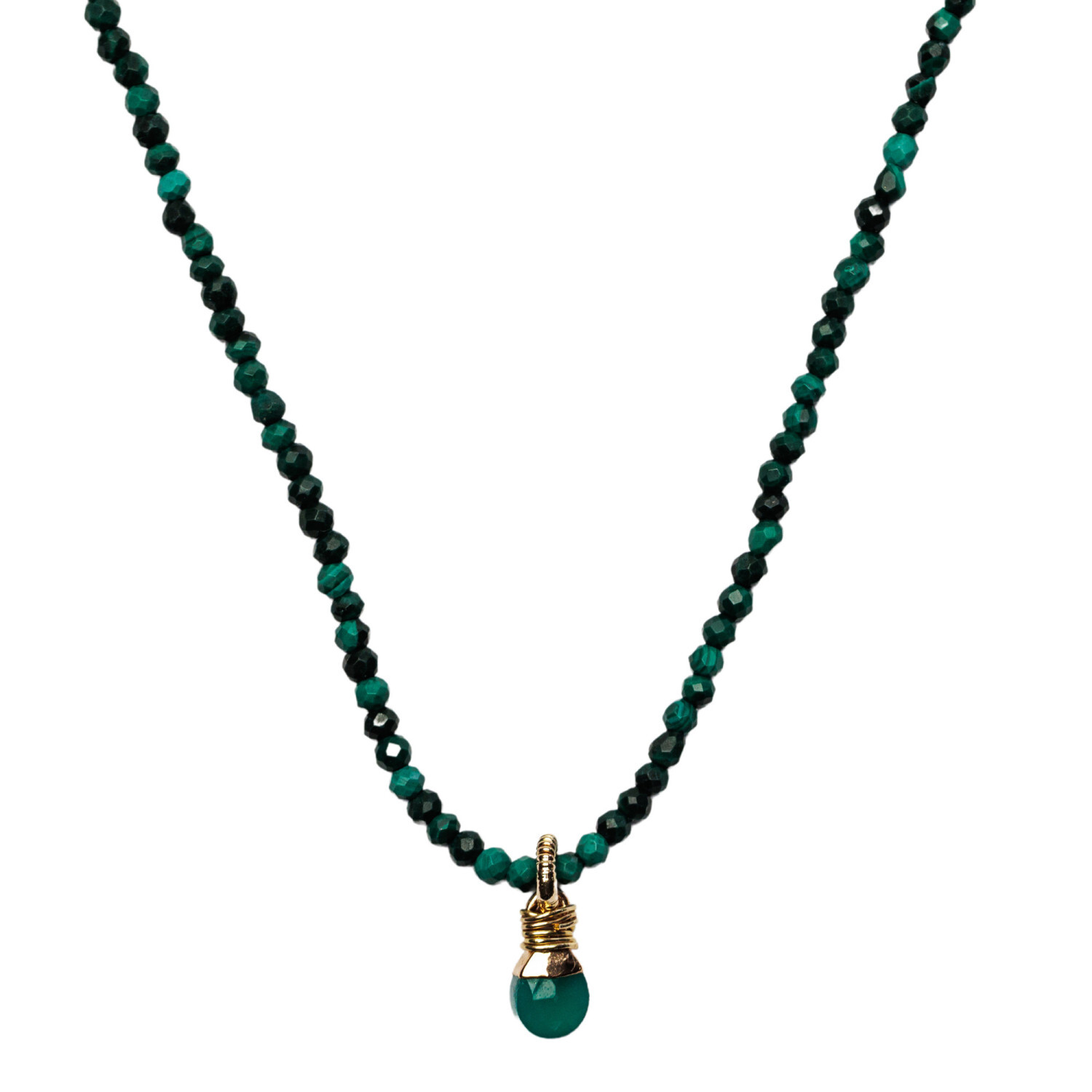 1SS0418-054 [SING A SONG]  BANG BANG Collier Long Goutte En Pierre Naturelle Facette Avec Bélière En Corde De Guitare #ONYXVERTE/MALACHIT (EU)