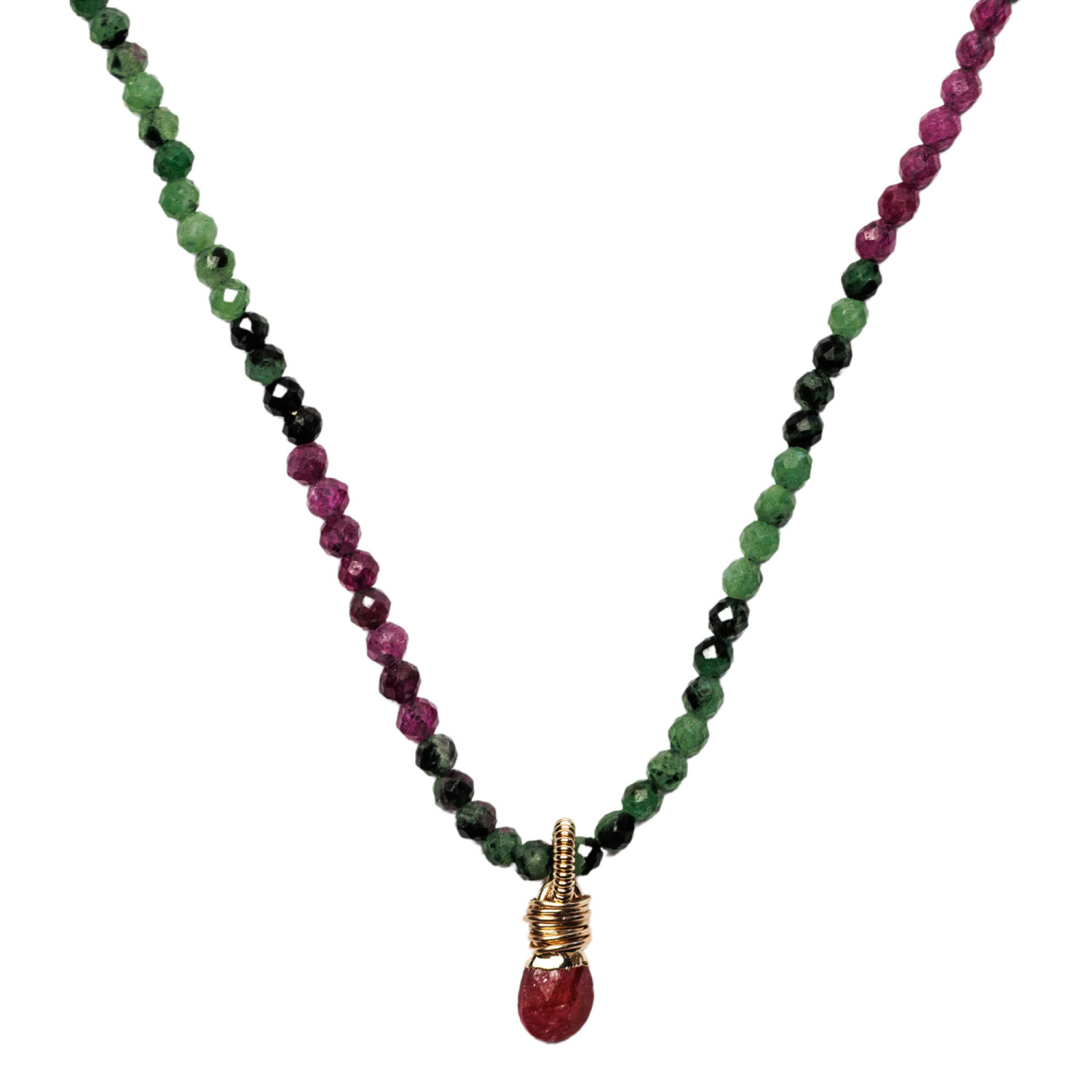 1SS0418-055 [SING A SONG]  BANG BANG Collier Long Goutte En Pierre Naturelle Facette Avec Bélière En Corde De Guitare #RUBY (EU)